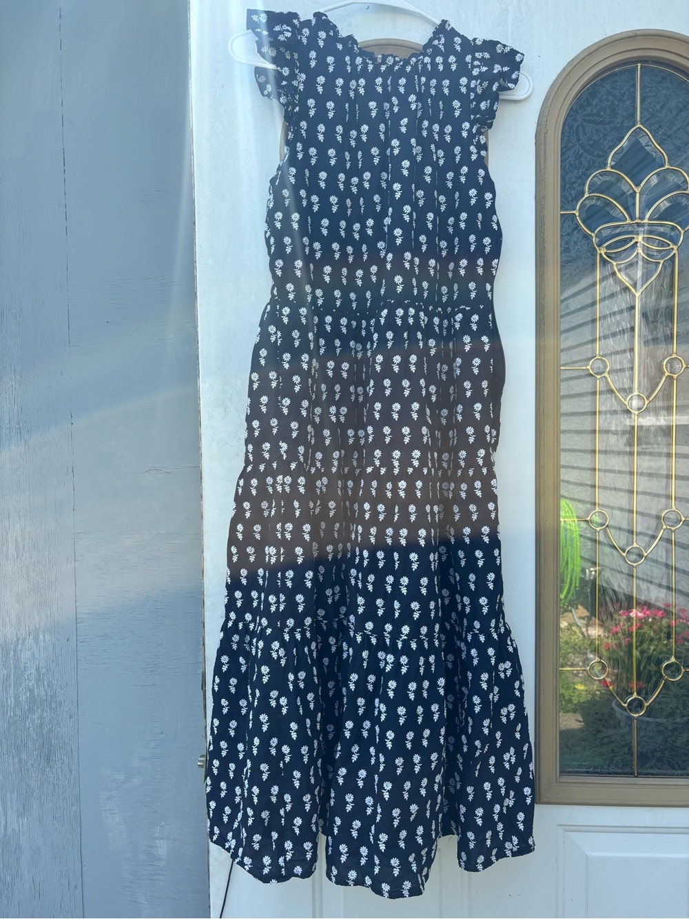 J. Crew Navy Floral Tiered Midi Dress